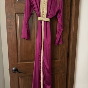 Elegant Magenta Robe with Gold Trim
